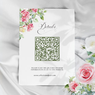 Rosa Wasserfarben-Rosen QR-Code Hochzeit Begleitkarte
