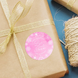 Rosa Wasserfarben Schneeflocken Schneeflocken Runder Aufkleber