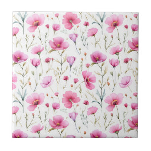 Rosa Wasserfarben-Wildblume Fliese