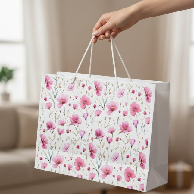 Rosa Wasserfarben-Wildblume  Große Geschenktüte (Von Creator hochgeladen)