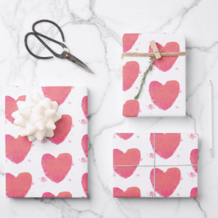 Rosa Wasserfarbenherz Geschenkpapier Set