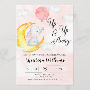 Rosa Wasserfarbenlephant Girl Babydusche Einladung