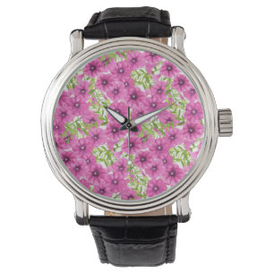 Rosa Wasserfarbenmuster Petunia-Blume Armbanduhr