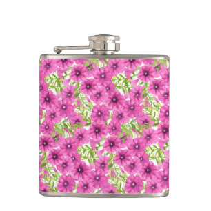 Rosa Wasserfarbenmuster Petunia-Blume Flachmann