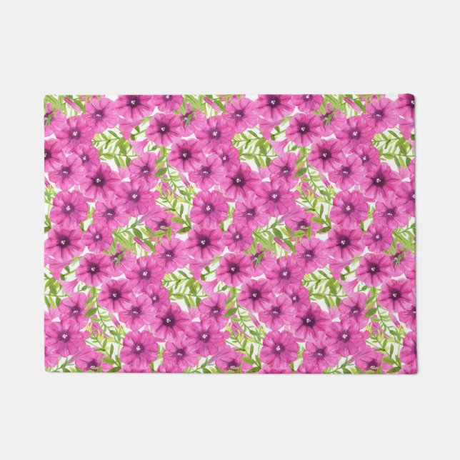 Rosa Wasserfarbenmuster Petunia-Blume Fußmatte (Vorderseite)