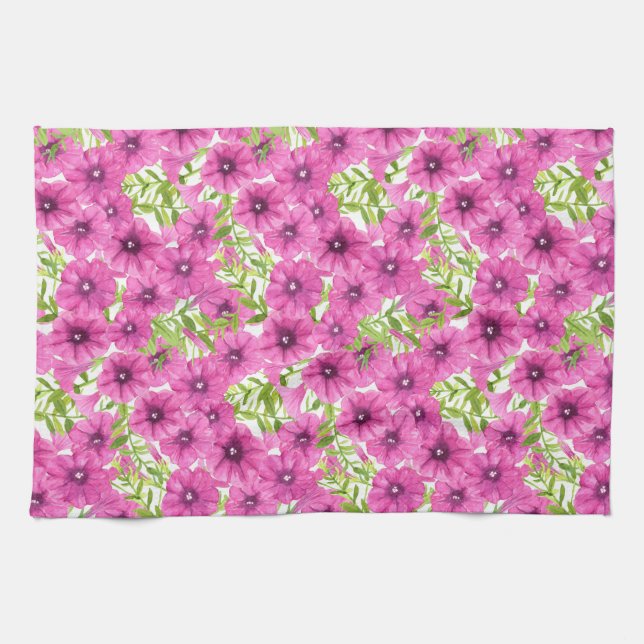 Rosa Wasserfarbenmuster Petunia-Blume Handtuch (Horizontal)