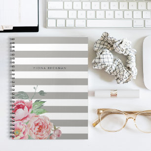Rosa Wasserfarbenpeony & Gray Streifen Notizblock