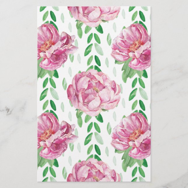 Rosa Wasserfarbenpeonys Briefpapier (Vorderseite)