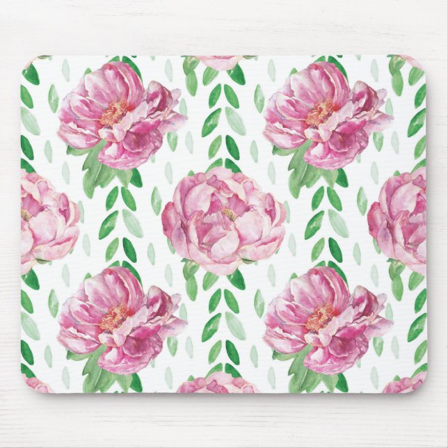 Rosa Wasserfarbenpeonys Mousepad (Vorne)