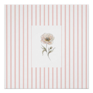 Rosa Wasserfarbenrose Kunstdruck mit rosa gestreif Poster