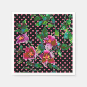 Rosa Wasserfarbenrose mit lila Punkten Punkte Serviette
