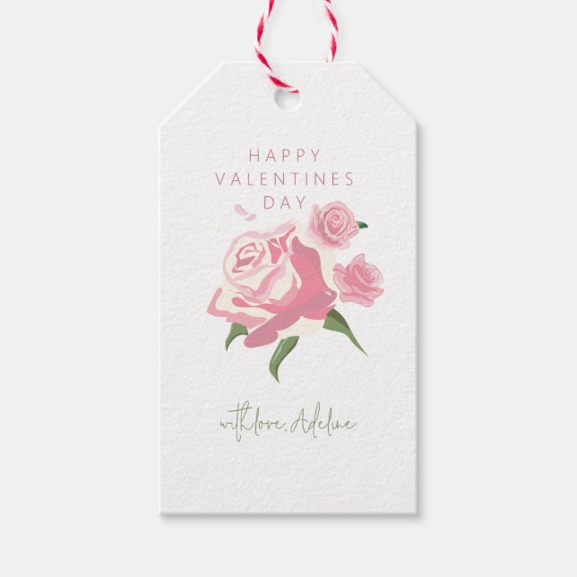 Rosa Wasserfarbenrose Valentinstag Geschenkanhänger (Vorderseite)