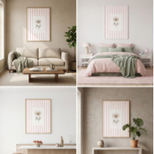 Rosa Wasserfarbenrose Wandkunst-Druck mit rosa Str