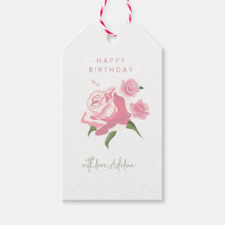Rosa Wasserfarbenrose zum Geburtstag Geschenkanhänger