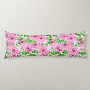 Rosa Wasserfarbenrosen mit Blättern und Knospenmus Seitenschläferkissen