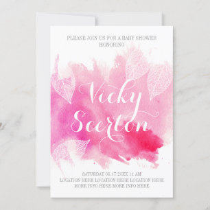 Rosa Wasserfarbenspritzer, moderne Babyparty mit B Einladung