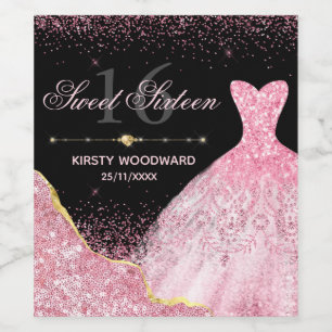 Rosa Wasserfarbkleid Glam Edge Sweet 16 Geburtstag Weinetikett