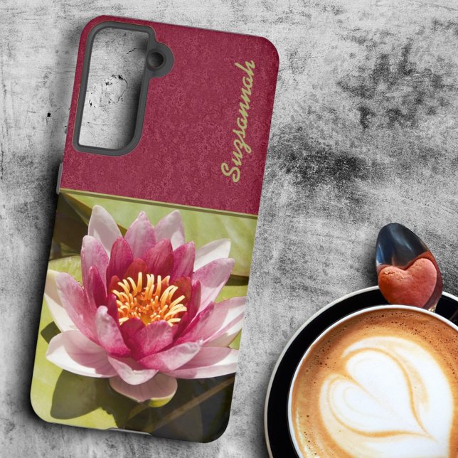 Rosa Wasserlilie Samsung Galaxy Hülle (phone case back with template text)