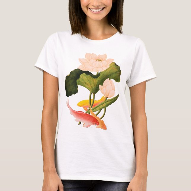 Rosa Wasserlilie und Koi T-Shirt (Vorderseite)