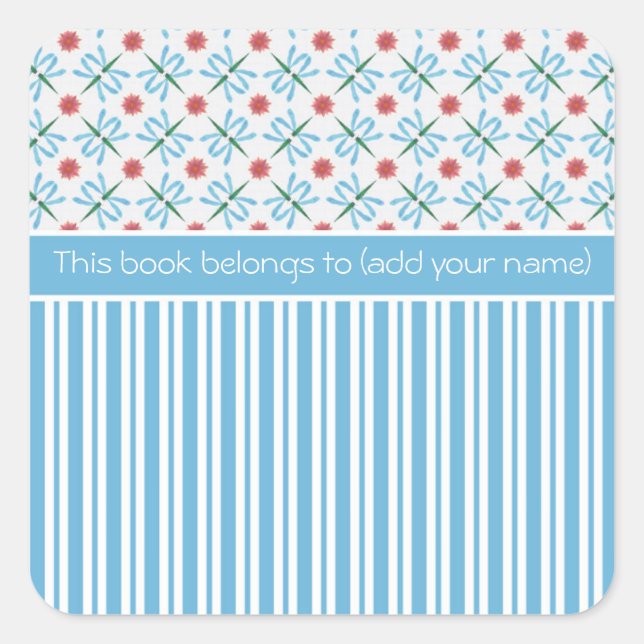 Rosa Wasserlilien, Libellen, benutzerdefinierte Bu Quadratischer Aufkleber (Vorderseite)