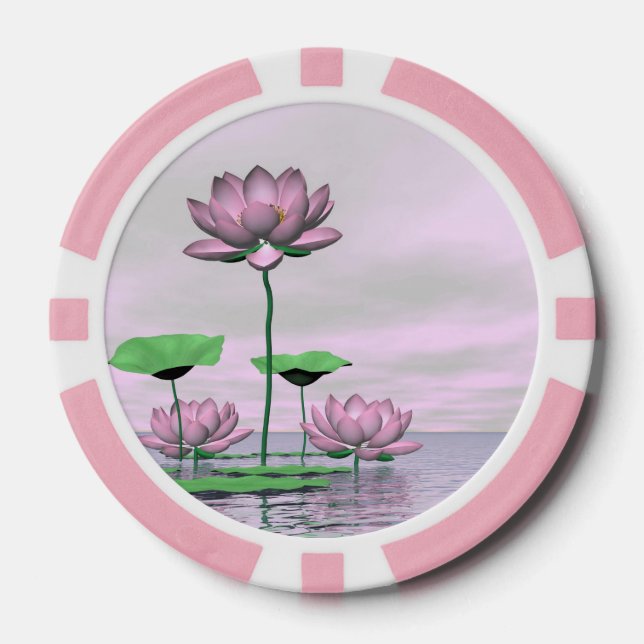 Rosa Wasserlilien und Lotus-Blume - 3D-Darstellung Pokerchips (Vorderseite)
