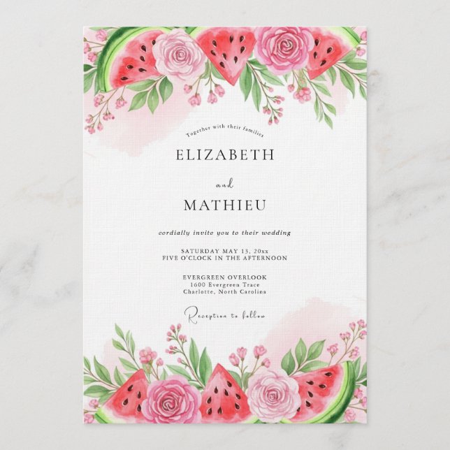 Rosa Wassermelone Whimsical Hochzeit Einladung (Vorderseite)