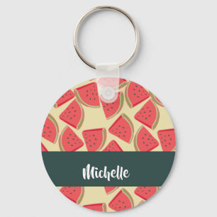 Rosa Wassermelonen auf gelben Scheiben Schlüsselanhänger