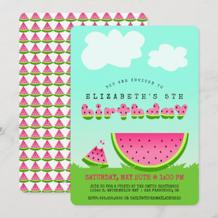 Rosa Wassermelonen-Geburtstags-Picknick-Party-Einl Einladung