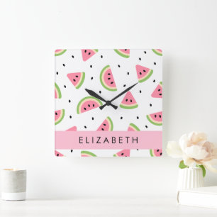 Rosa Wassermelonen, Wassermelonen, Ihr Name Quadratische Wanduhr