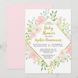 Rosa Watercolor-Blumen-Baby-Duschen-Einladung Einladung