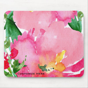 Rosa Watercolor-Blumen Floral Sommer Chic Maßgesch Mousepad