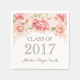 Rosa Watercolor-Blumen-Vintager Abschluss 2017 Serviette