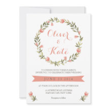 Rosa Watercolor Blumenreath Einladung