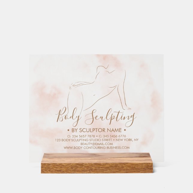 Rosa Watercolor-Body-Sculpting-Konturierung-Spa Acrylschild (Vorderseite)