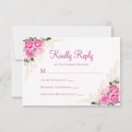 Rosa Watercolor Floral Gold Wedding RSVP Card Karte