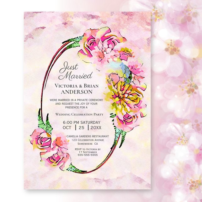 Rosa Watercolor Floral Hochzeitsempfang Einladung (Von Creator hochgeladen)
