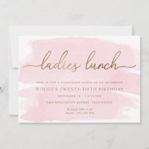 Rosa Watercolor Gold Ladys Mittagessen Einladung