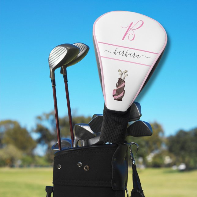 Rosa Watercolor Golf Clubs Monogram Name Headcover (Von Creator hochgeladen)