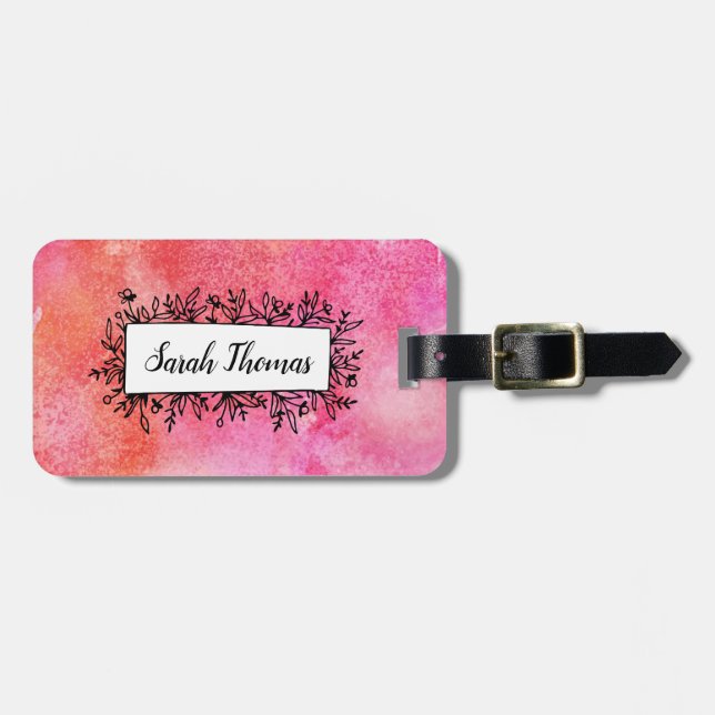 Rosa Watercolor personalisierter Gepäck-mit Gepäckanhänger (Vorderseite horizontal)