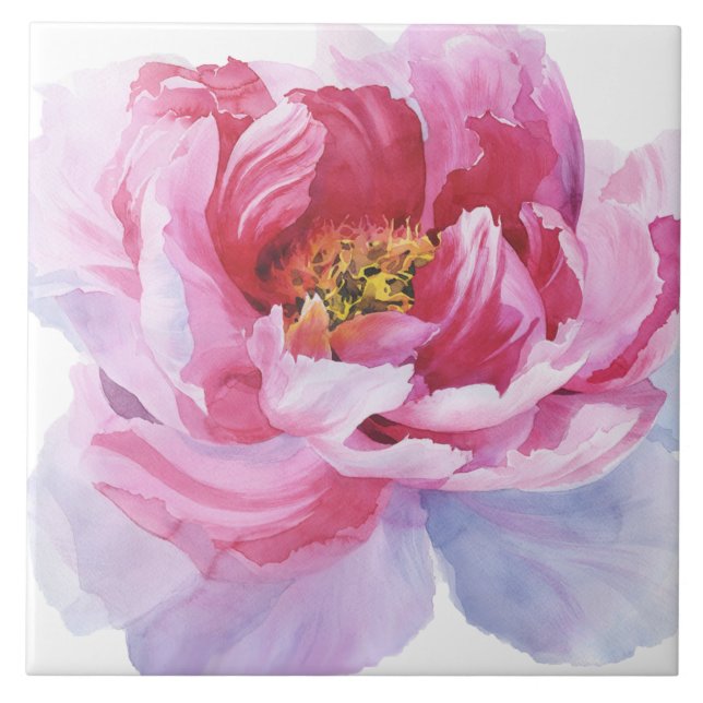 Rosa Watercolor-Pfingstrosen-Keramik-Fliese Fliese (Vorderseite)