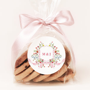 Rosa Watercolor Regency Wappen Bloral Wedding Runder Aufkleber