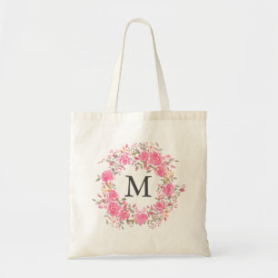 Rosa Watercolor-Rosen-Monogramm Tragetasche