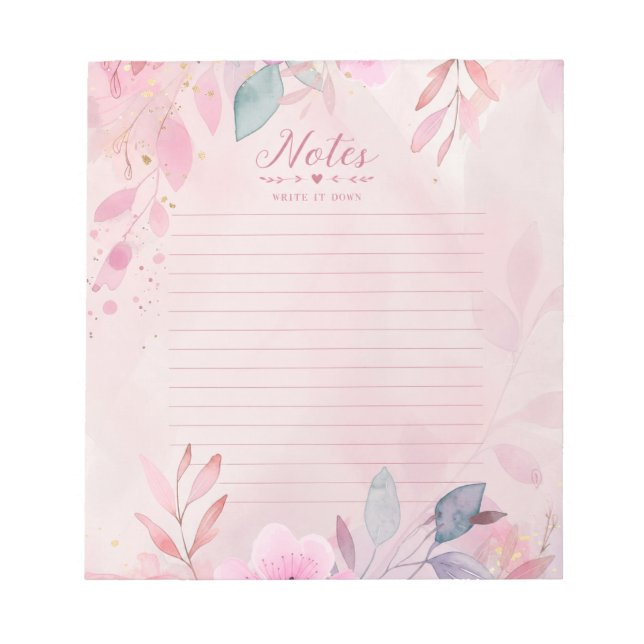 Rosa Watercolor-Schreibblock Notizblock (Vorderseite)