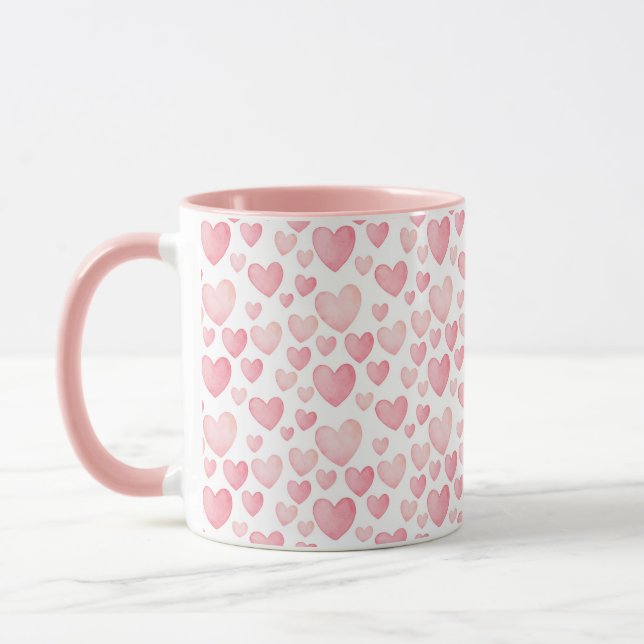 Rosa Watercolor-Valentinsherzen-Muster Tasse (Links)