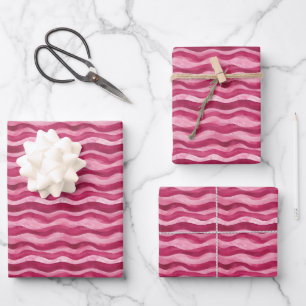 Rosa Watercolor Wavy Lines Geschenkpapier Set
