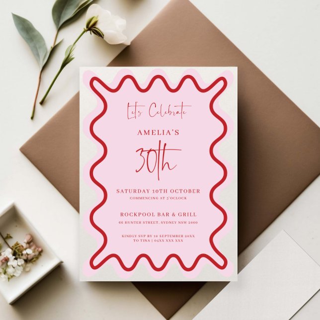 Rosa Wavy Border 30. Geburtstag Einladung (Von Creator hochgeladen)