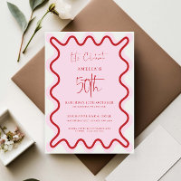 Rosa Wavy Border 50. Geburtstag Einladung