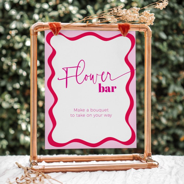 Rosa Wavy Border Blume Bar macht einen Bouquet-Fav Sockelschild (Hot pink wavy border flower bar sign - make a bouquet to take on your way)