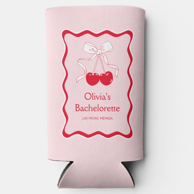 Rosa Wavy Cherry am oberen Bow-Junggeselinnen-Absc Selters Dosenkühler (Vorderseite)