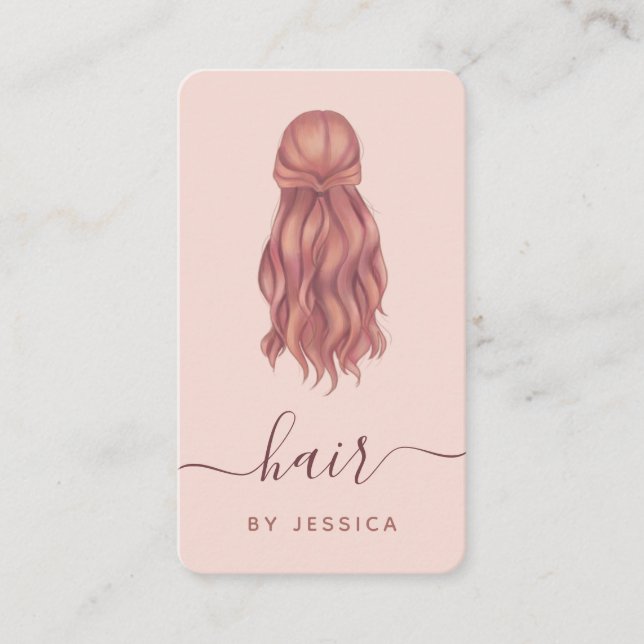 Rosa Wavy Haar Haarstylist Logos und soziale Medie Visitenkarte (Vorderseite)
